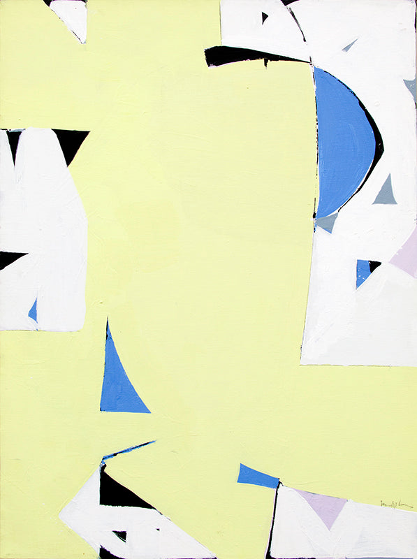 Yellow Sun (abstract in Yellow, Blue, White & Black), Acrylic Painting, circa 1975