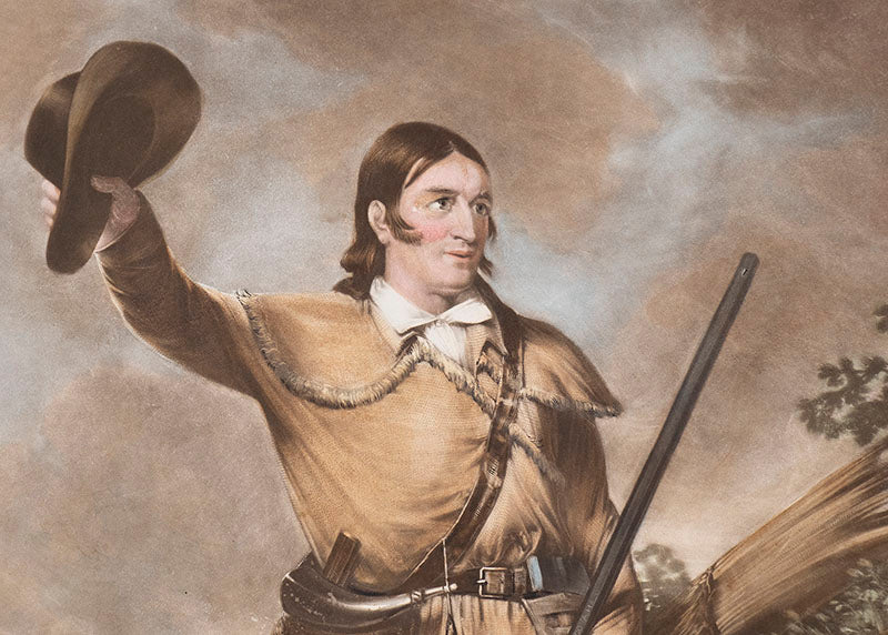 Colonel Crockett (Davy Crockett), Mezzotint Print, circa 1940 (from the original 1839 plate)