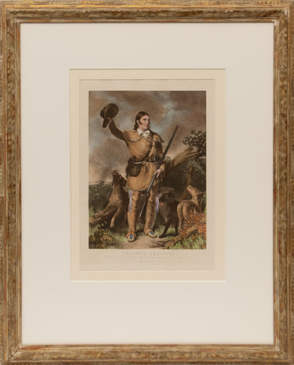 Colonel Crockett (Davy Crockett), Mezzotint Print, circa 1940 (from the original 1839 plate)