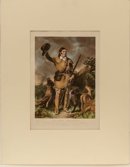 Colonel Crockett (Davy Crockett), Mezzotint Print, circa 1940 (from the original 1839 plate)