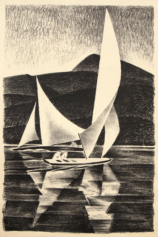 Grand Lake (Sailboats, Colorado), Lithograph Print, circa 1932