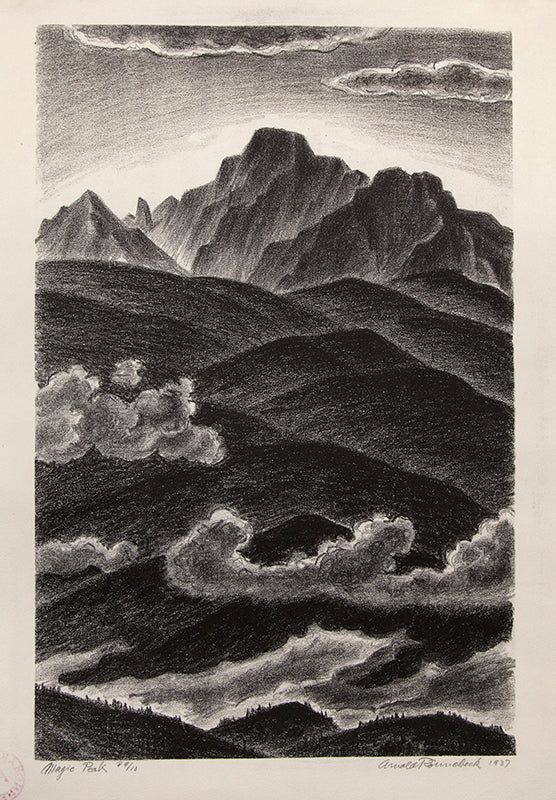 Magic Peak (Colorado Mountain Landscape with Clouds), Lithograph Print, 1937