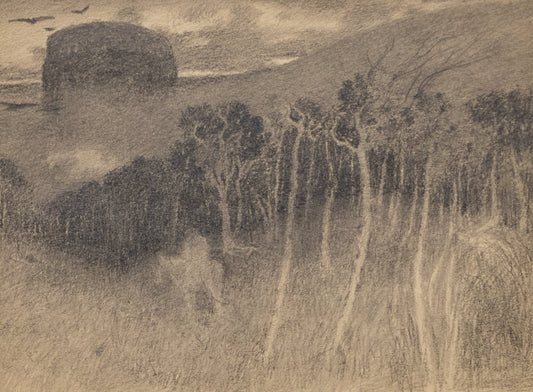 Charles Partridge Adams (1858-1942) artwork for sale. Untitled (Forest Landscape with a Horse and Rider), Graphite Drawing, circa 1910