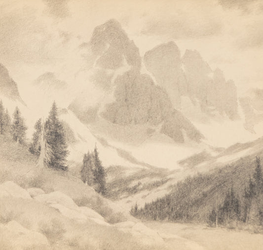 Charles Partridge Adams (1858-1942) artwork for sale. Crestone Peaks, Southern Colorado, Graphite Drawing, circa 1910