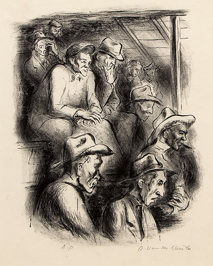 Cattle Auction, Lithograph Print, 1946