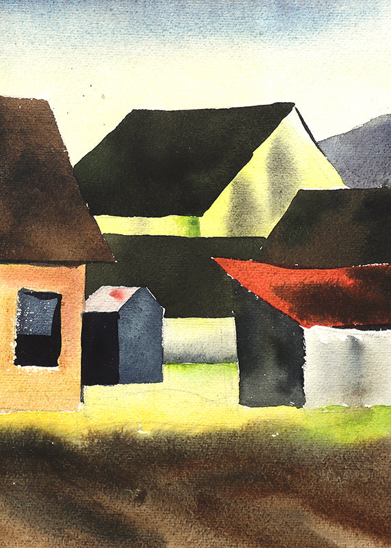 Untitled (Farm and Mountains), Watercolor Painting, circa 1935