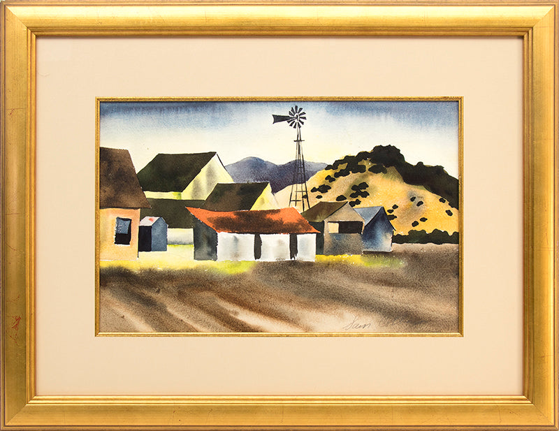 Untitled (Farm and Mountains), Watercolor Painting, circa 1935