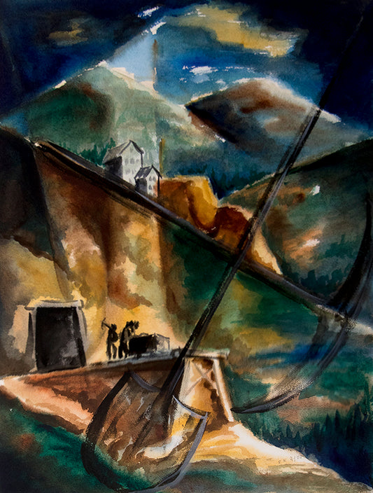 Untitled (Old Mine and Houses, Cortez Colorado), Watercolor Painting