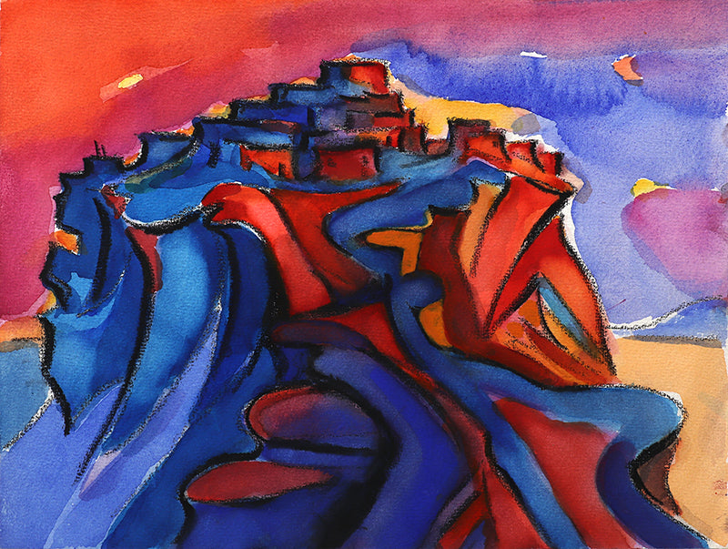 Walpi #9 (Hopi Village on First Mesa, Arizona), Mixed Media Painting, circa 1996