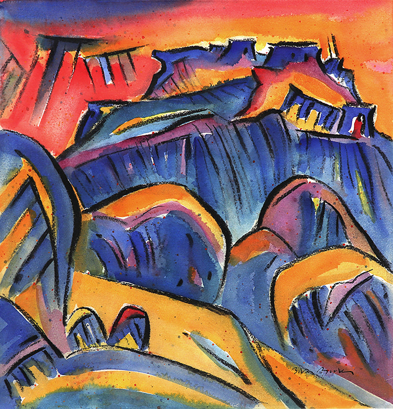 Second Mesa (Hopi Pueblo, Arizona), Mixed Media Painting, circa 1989