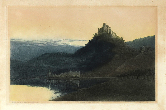 Marksburg Castle (Castle Marksburg on Rhine, Germany), Aquatint Etching Print, circa 1905