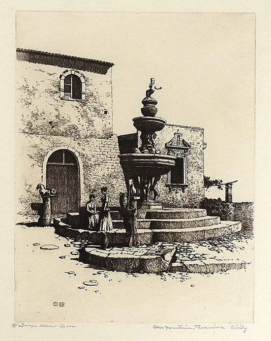 Old Fountain, Taormina, Sicily (Italy), Etching Print, circa 1905