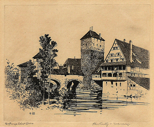 Henkersteg, Nuernberg (Henkersteg Bridge, Nuremburg, Germany), Etching Print, circa 1905