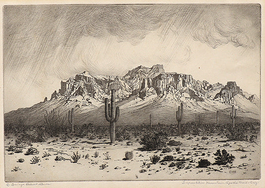 Superstition Mountain, Apache Trail, Arizona, Etching Print, circa 1925