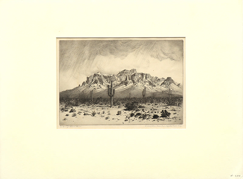 Superstition Mountain, Apache Trail, Arizona, Etching Print, circa 1925