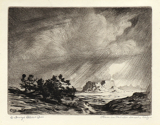 Storm in Painted Desert, Arizona, Etching Print, circa 1925