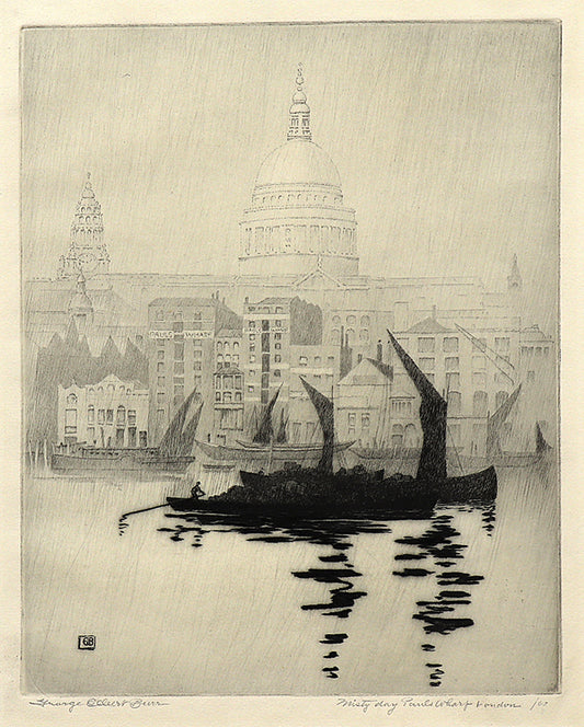 Misty Day, Paul's Wharf, London, Etching Print, circa 1905