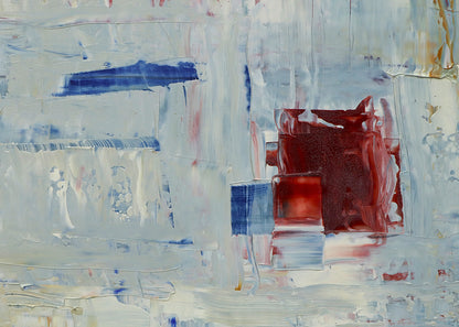 Untitled (Blue, White, and Red Abstract with Red Square), Oil Painting