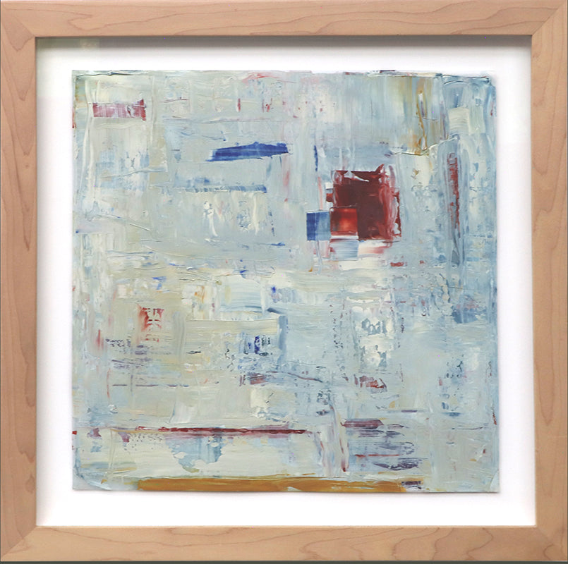 Untitled (Blue, White, and Red Abstract with Red Square), Oil Painting