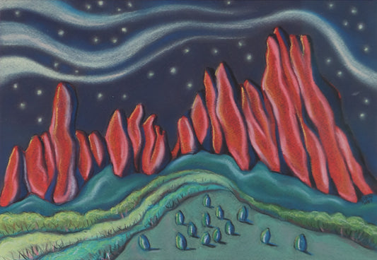 Garden of the Gods (Colorado, Nighttime), Pastel Painting, 1987