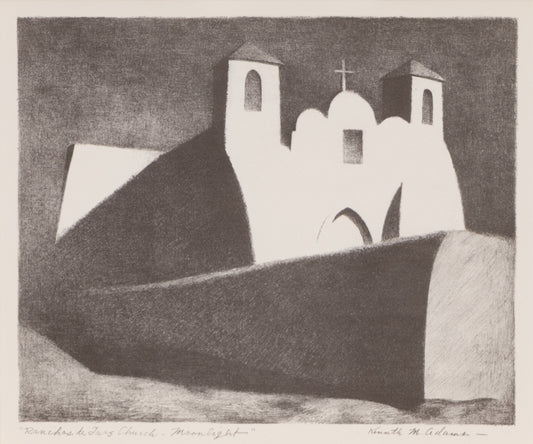 Ranchos de Taos Church - Moonlight, Lithograph Print, 1950