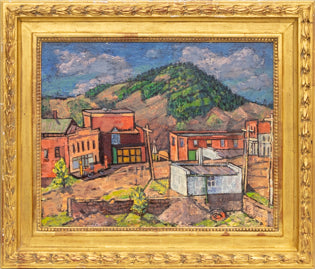 Colorado Mining Town, Early Sunday Morning, Oil Painting, circa 1930-1950