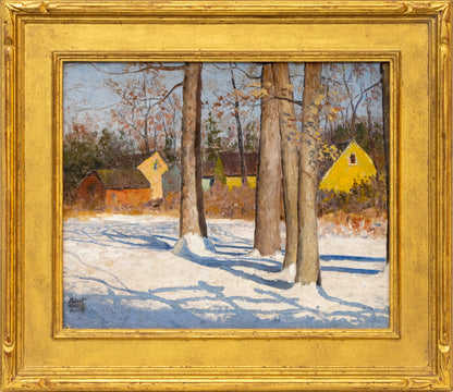 Untitled (Snowy Town Grove), Oil Painting, circa 1935