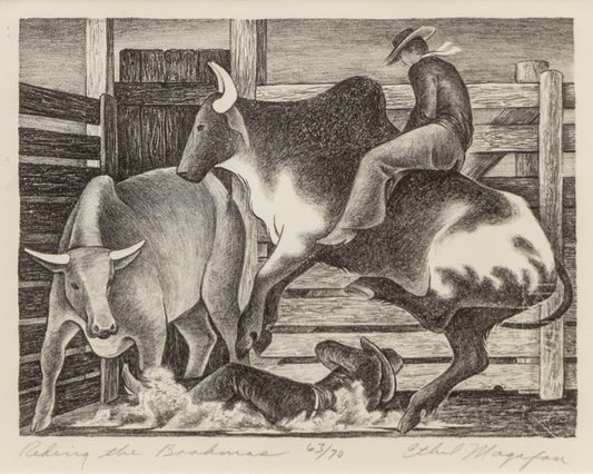 Riding the Brahmas, Lithograph Print