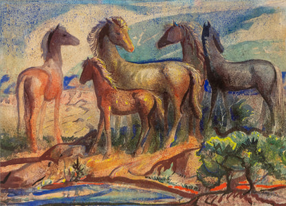 Untitled (Horses), Mixed Media Painting, circa 1930