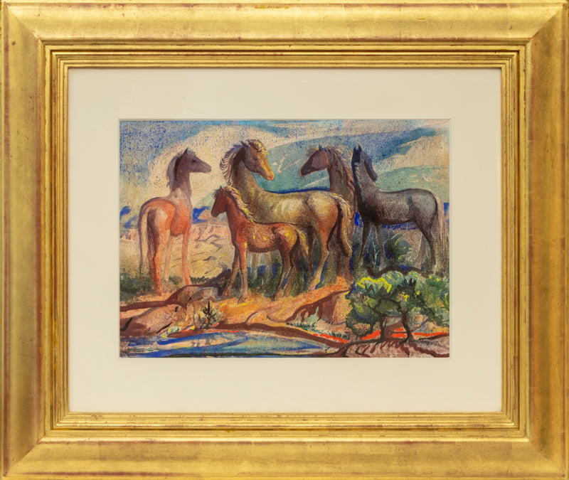 Untitled (Horses), Mixed Media Painting, circa 1930