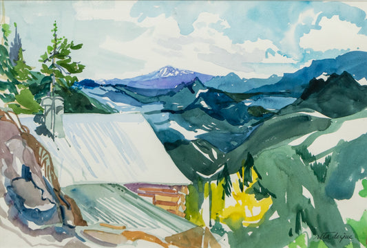 Untitled (Cabin in the Mountains), Watercolor Painting