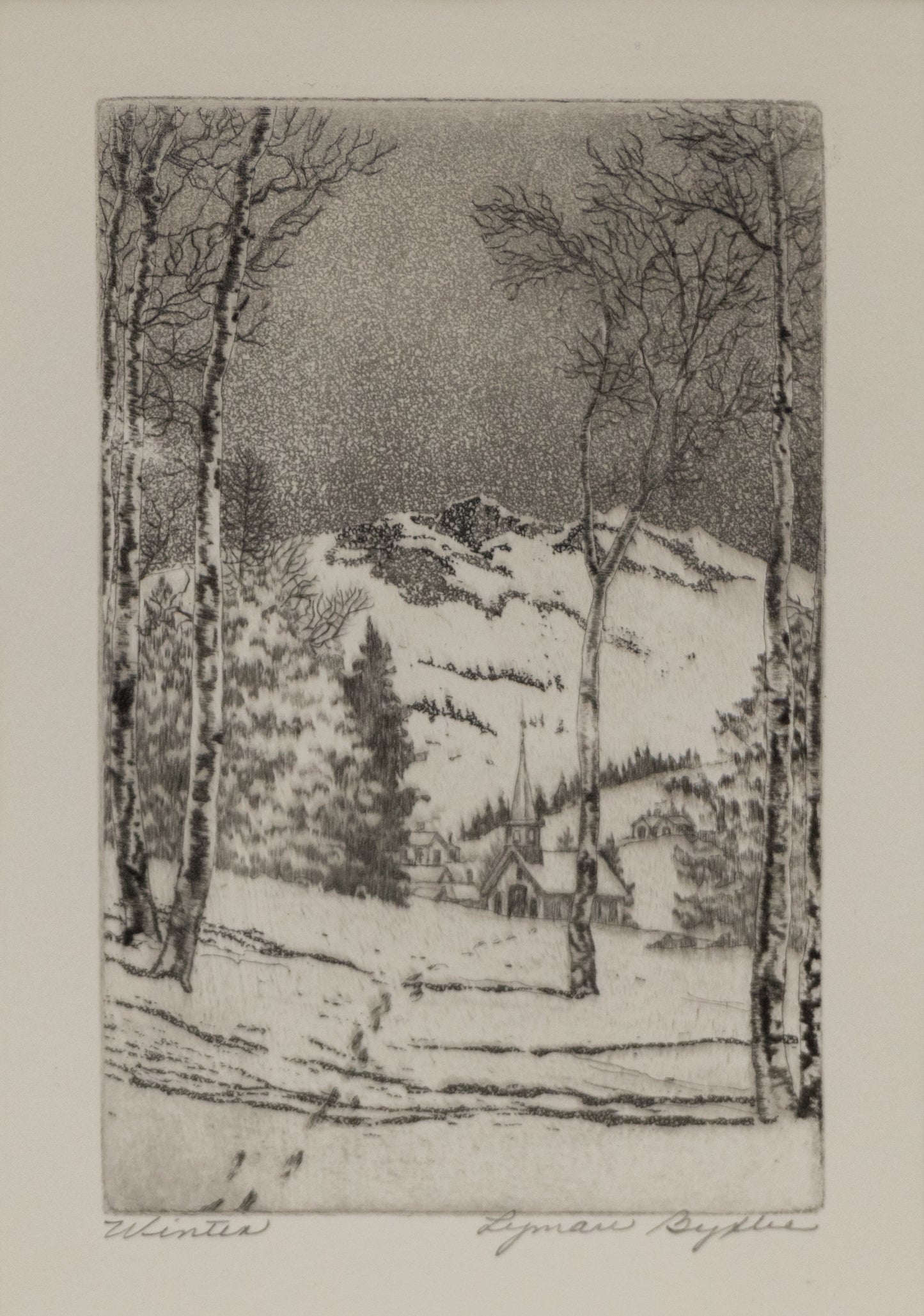 Winter (Mountain Landscape in Snow near Estes Park, Colorado), Etching Print